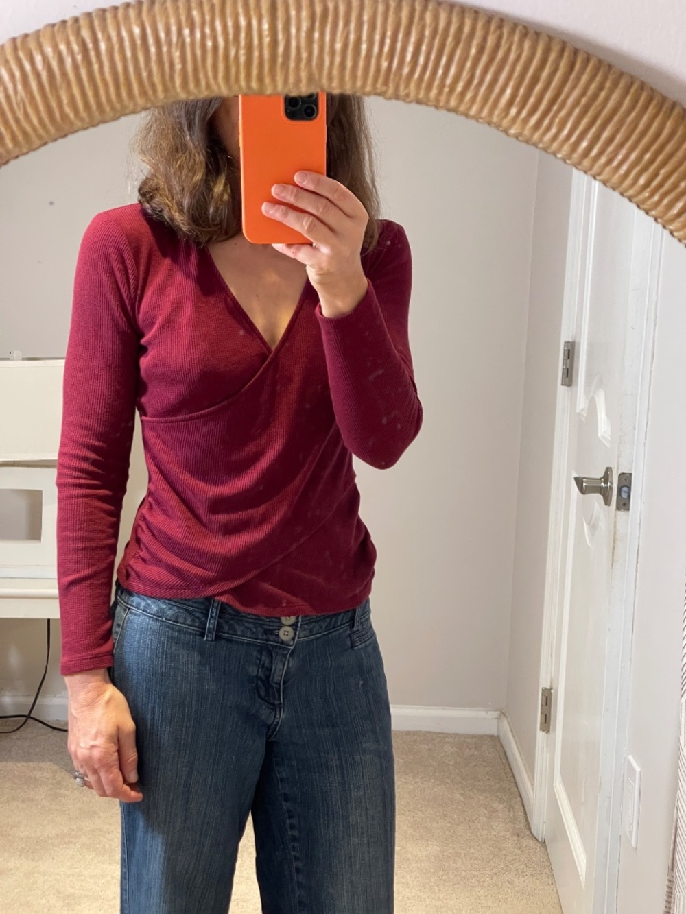 Michael Kors burgundy stretch wrap style top sweater XS